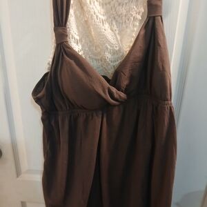 No Boundaries Brown Knit Dress with Lace Trim